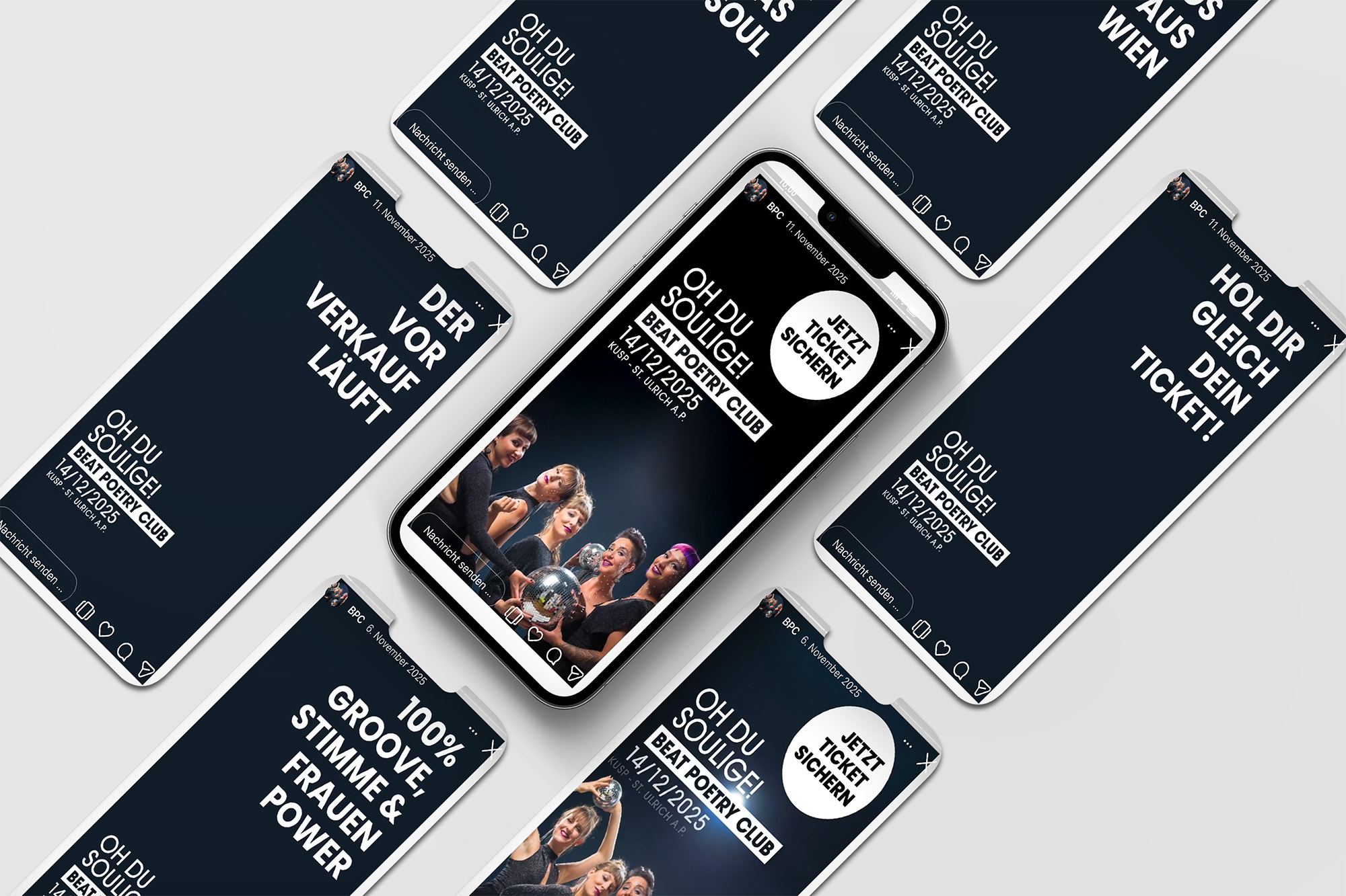 Instagram-Stories zur Bewerbung des Weihnachtskonzerts des Beat Poetry Club