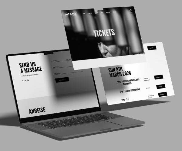 Artacts Website Relaunch mit modernen Ticket-, Kontakt- und Programmseiten in minimalistischem Layout