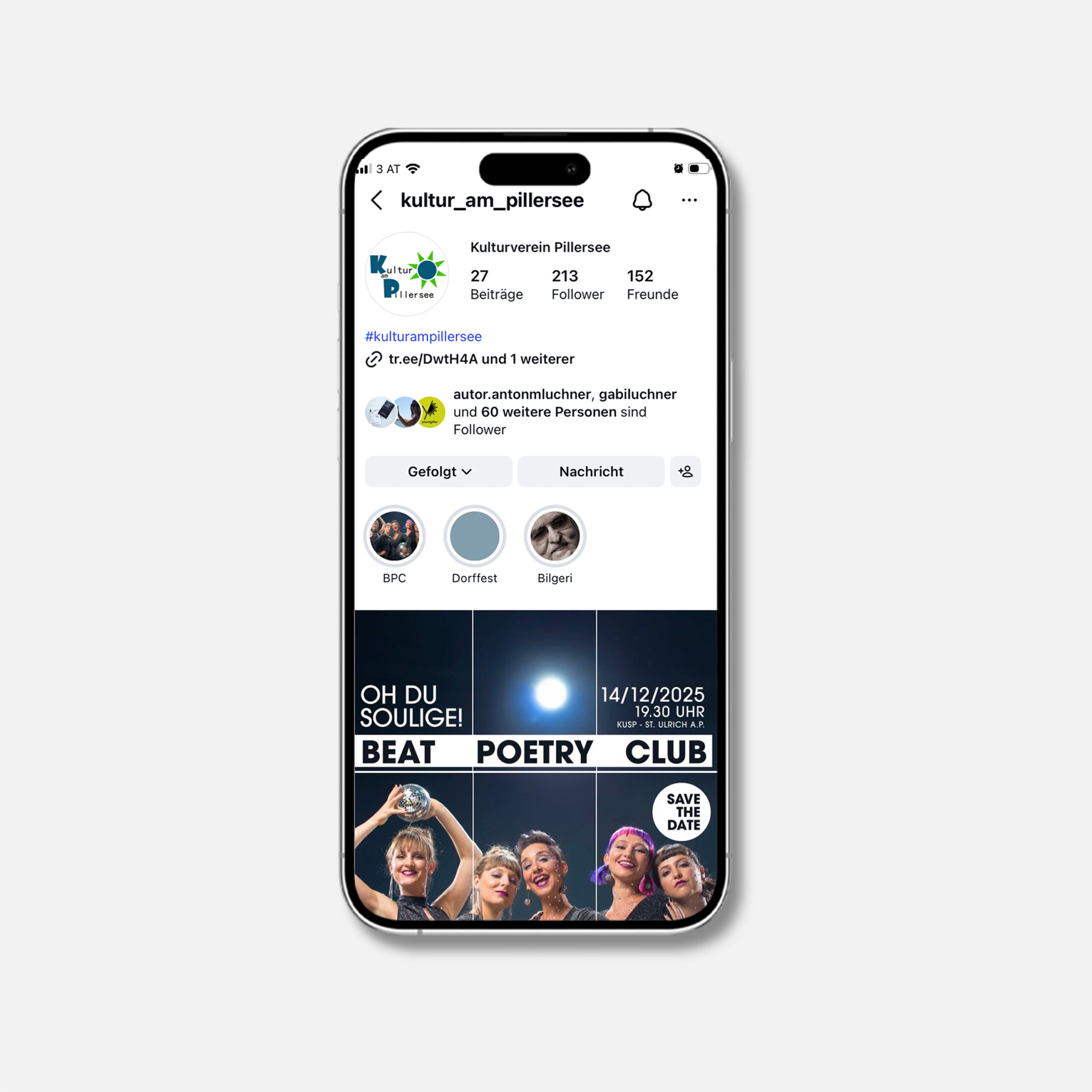 Instagram-Profil mit Konzertpostings des Beat Poetry Club